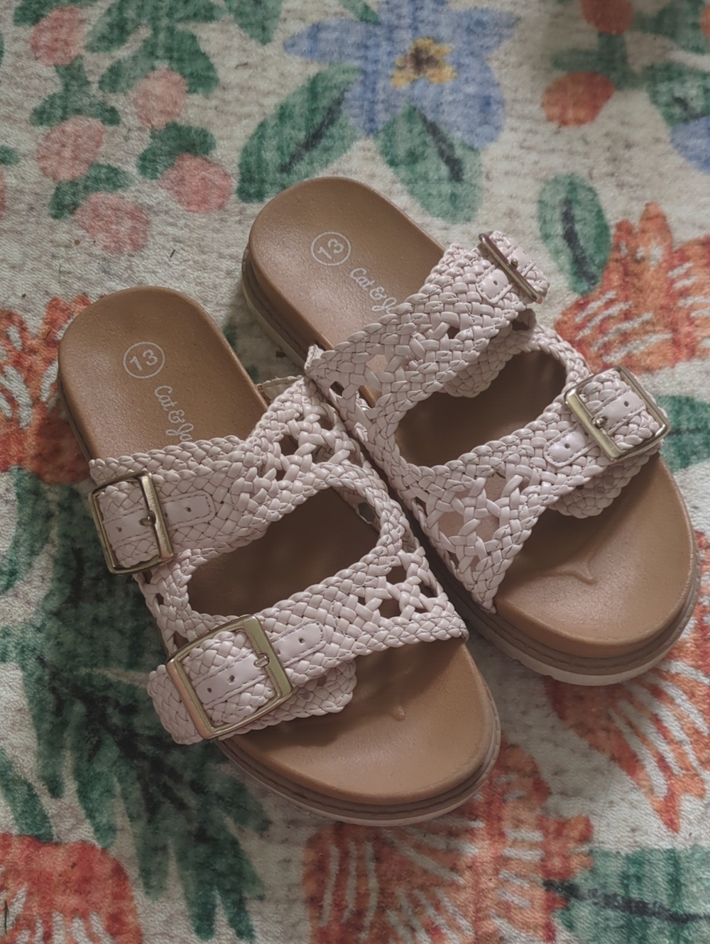 Cat & Jack Braided Double-Strap Slides in Light Pink and Tan